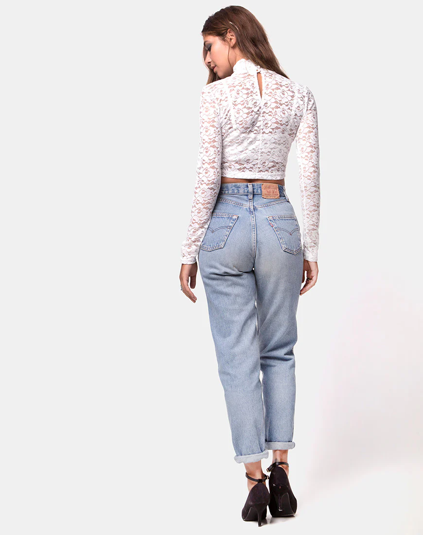 Lara Crop Top in Rose Lace White - Image 4