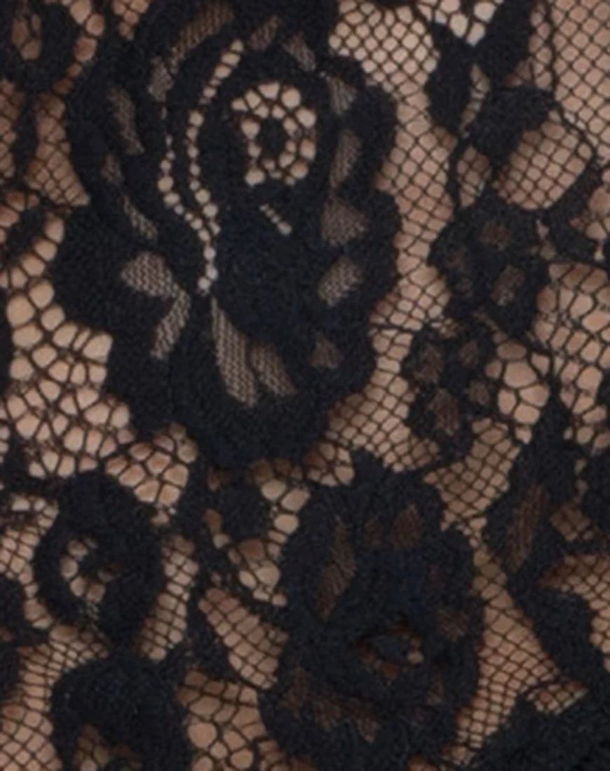 Lara High Neck Crop Top in Stripe Lace Black - Image 6