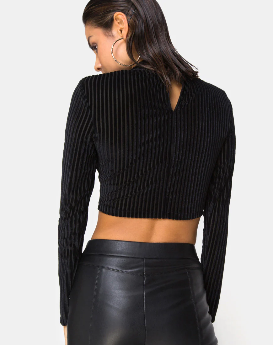 Lara Crop Top in Black Sheer Stripe - Image 2