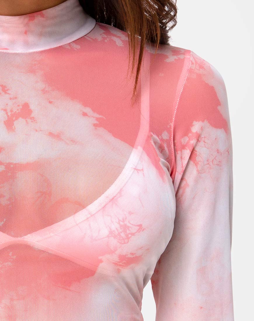 Lara Net Crop Top in Pink Tye Dye - Image 5