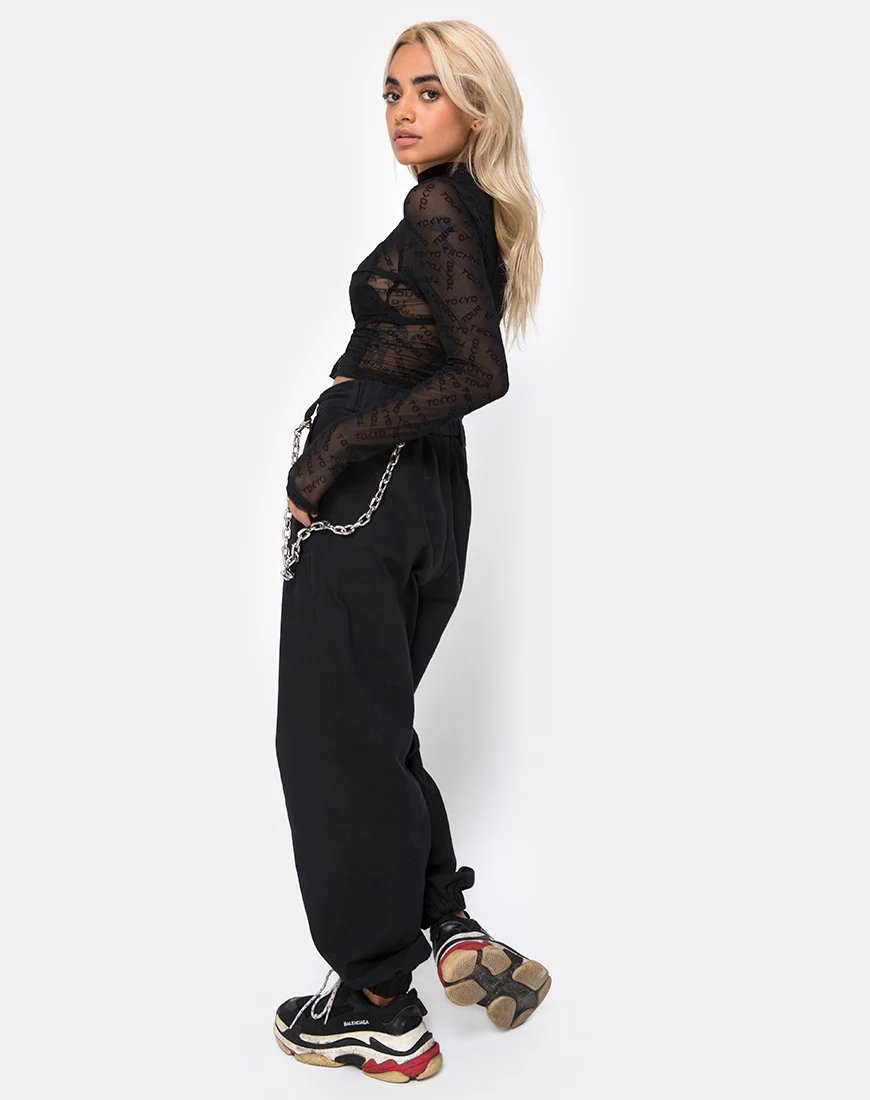 Lara Crop Top in Tokyo Techno Black Net - Image 4