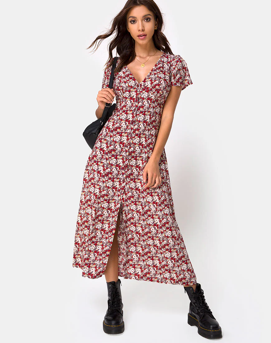 Larin Midi Dress in Floral Charm Red - Image 2
