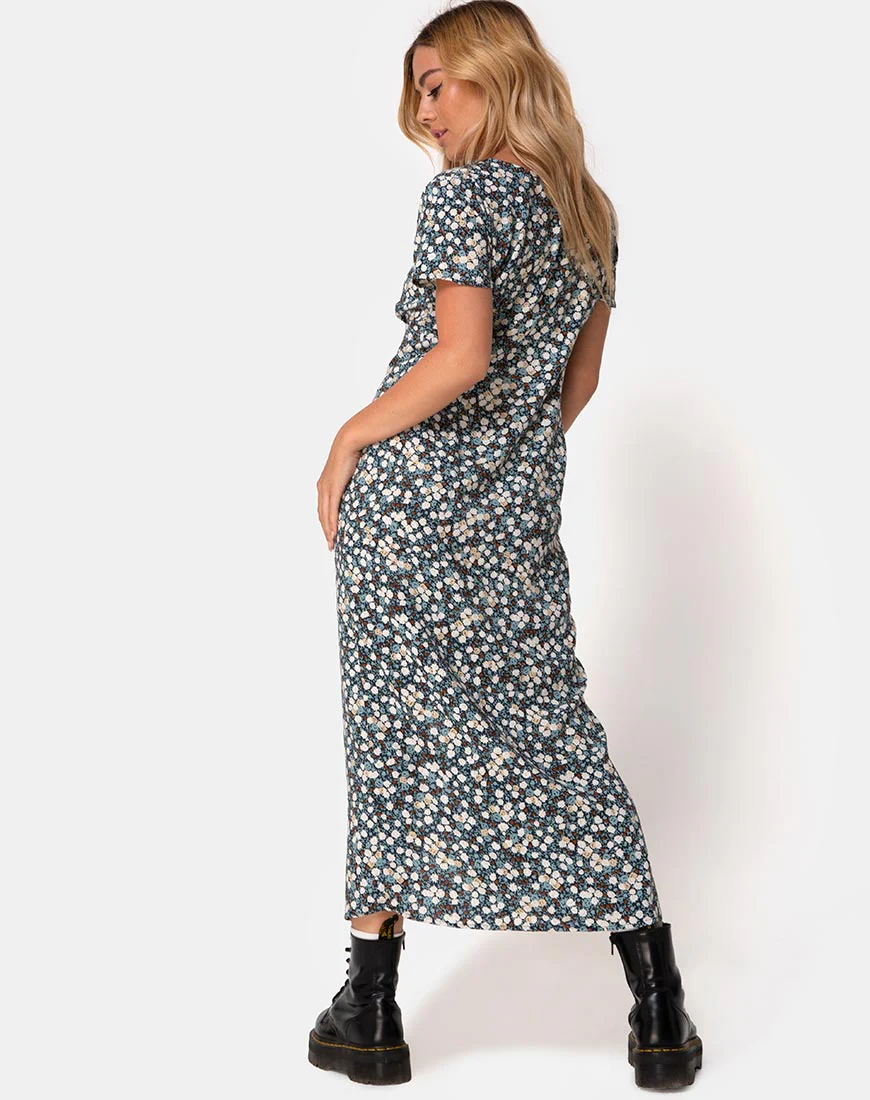 Larin Midi Dress in Floral Field Navy - Image 2