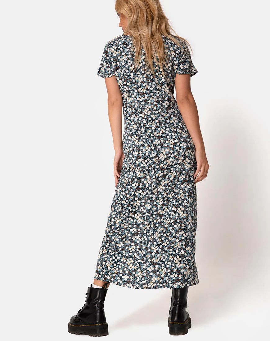 Larin Midi Dress in Floral Field Navy - Image 4