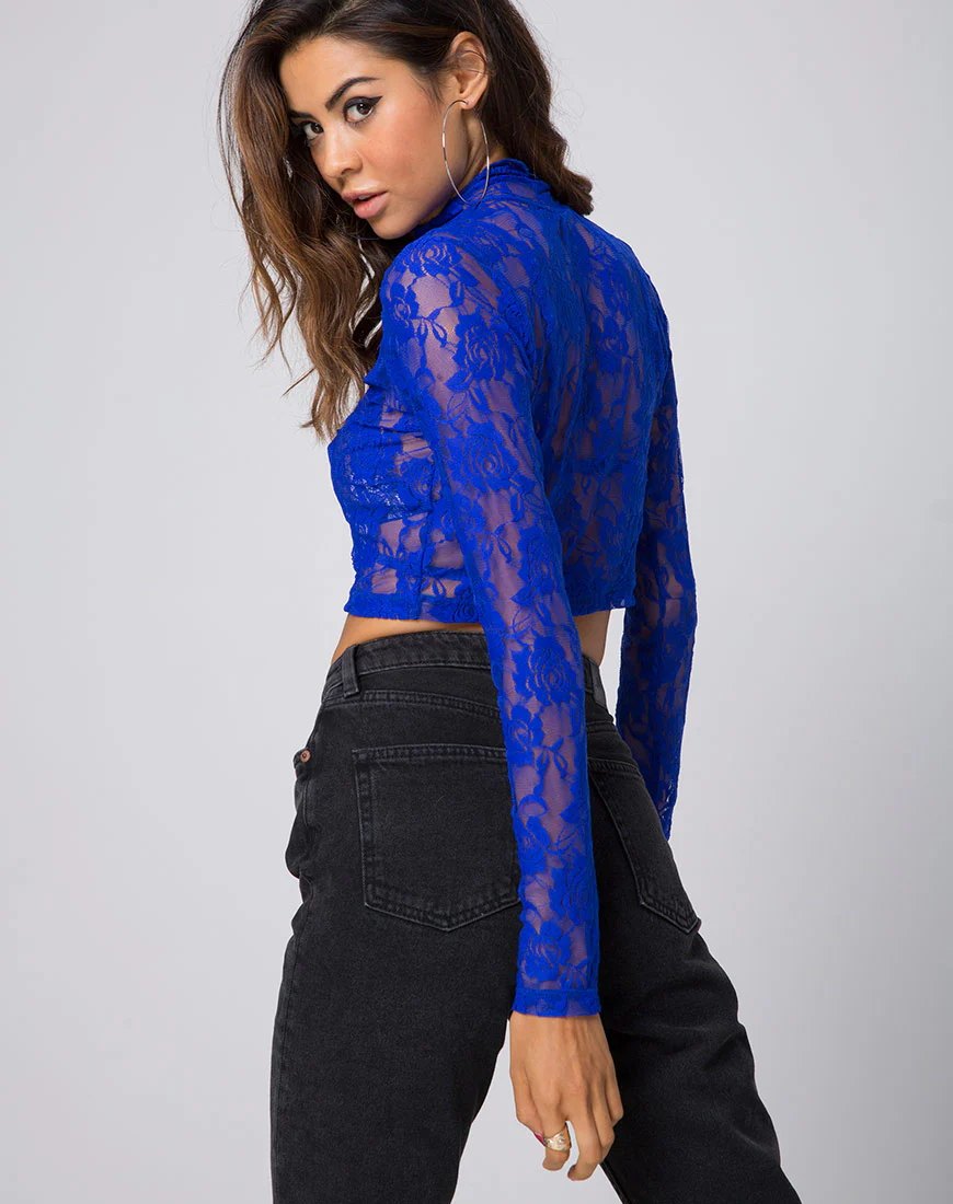 Larisa Top in Rose Ribbon Lace Cobalt - Image 4