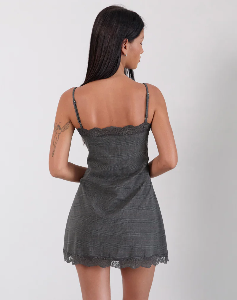Larna Mini Dress in Check Tailoring Grey - Image 3