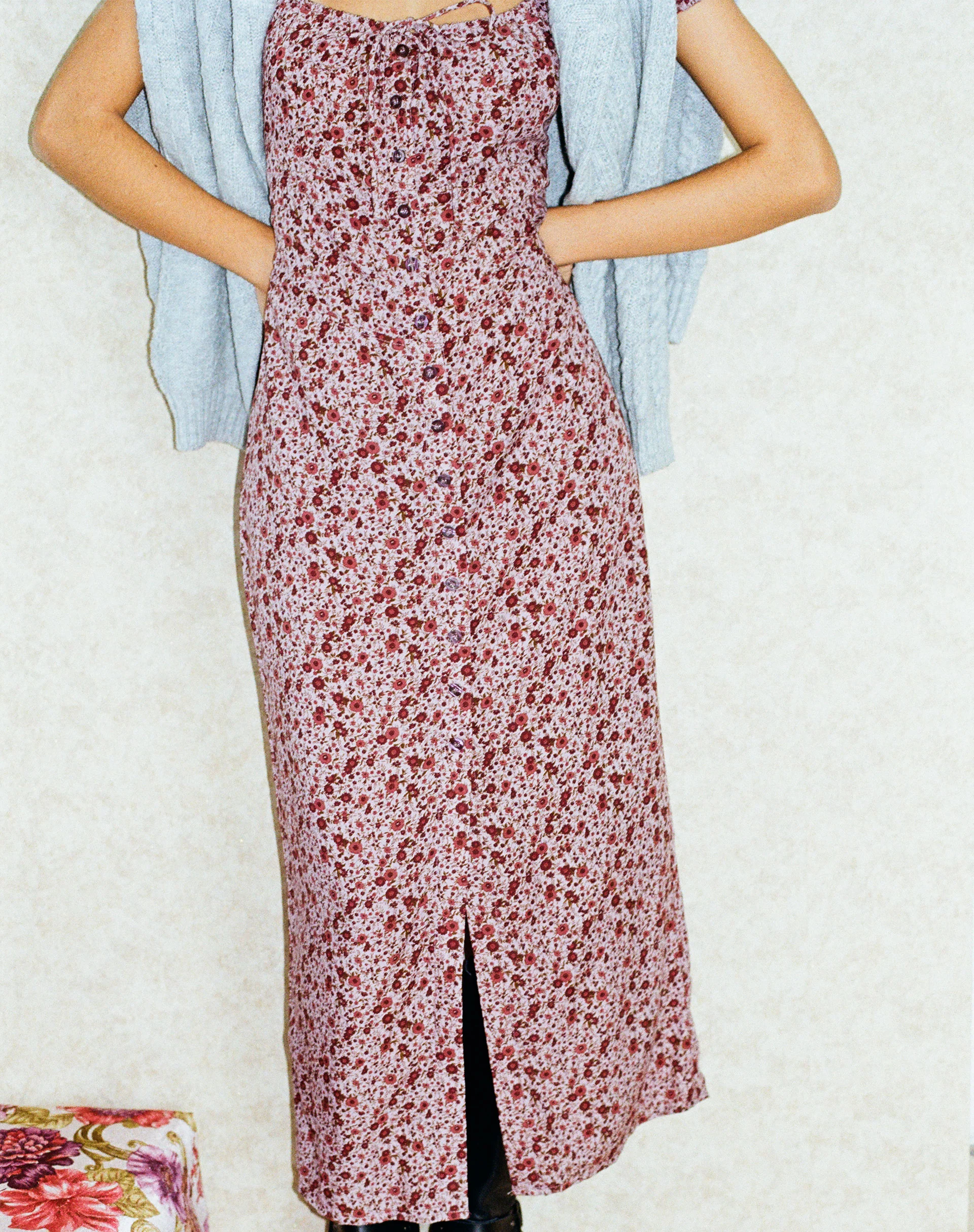 Larson Midi Dress in 90’s Floral Burgundy - Image 2