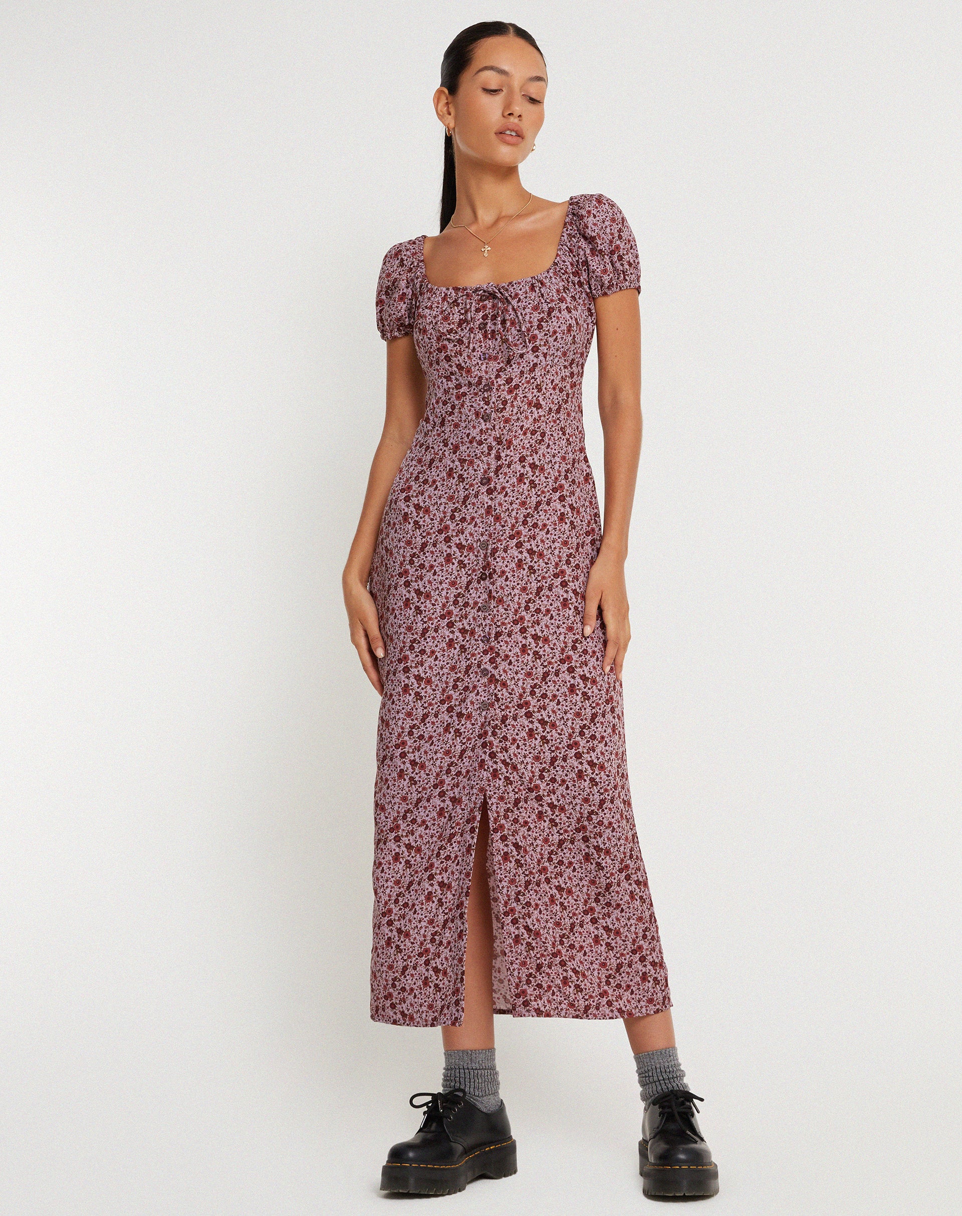 Larson Midi Dress in 90’s Floral Burgundy - Image 3