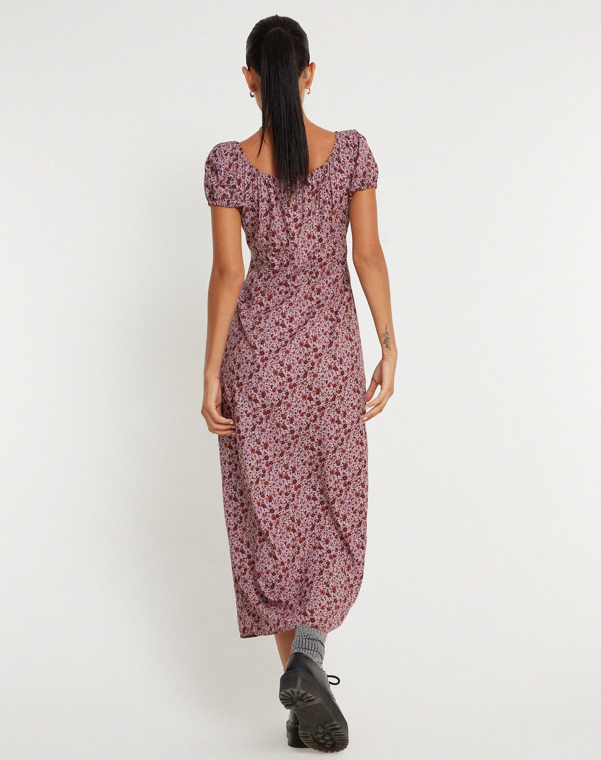 Larson Midi Dress in 90’s Floral Burgundy - Image 4
