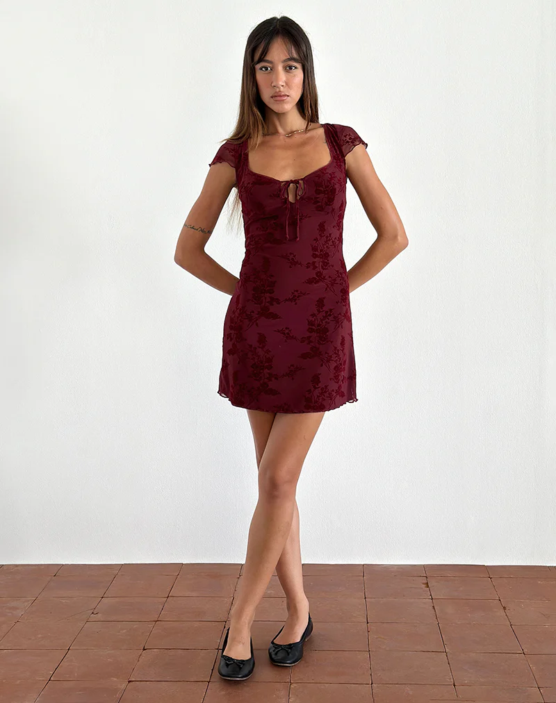 Lashka Mini Dress in Botanical Flower Maroon - Image 4
