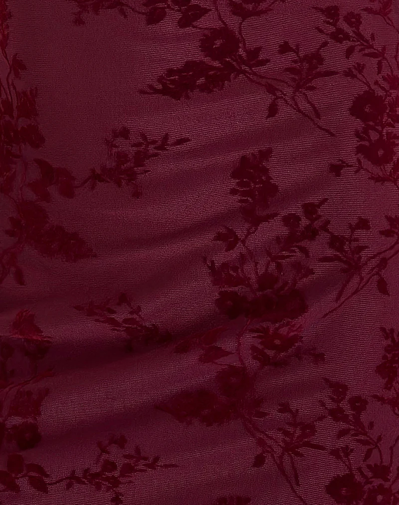 Lashka Mini Dress in Botanical Flower Maroon - Image 6