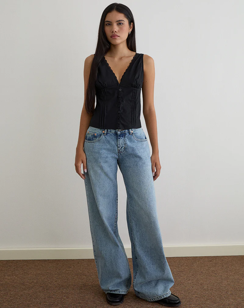 Lasily V Neck Corset Top in Black - Image 2