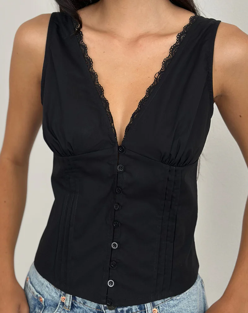Lasily V Neck Corset Top in Black - Image 5