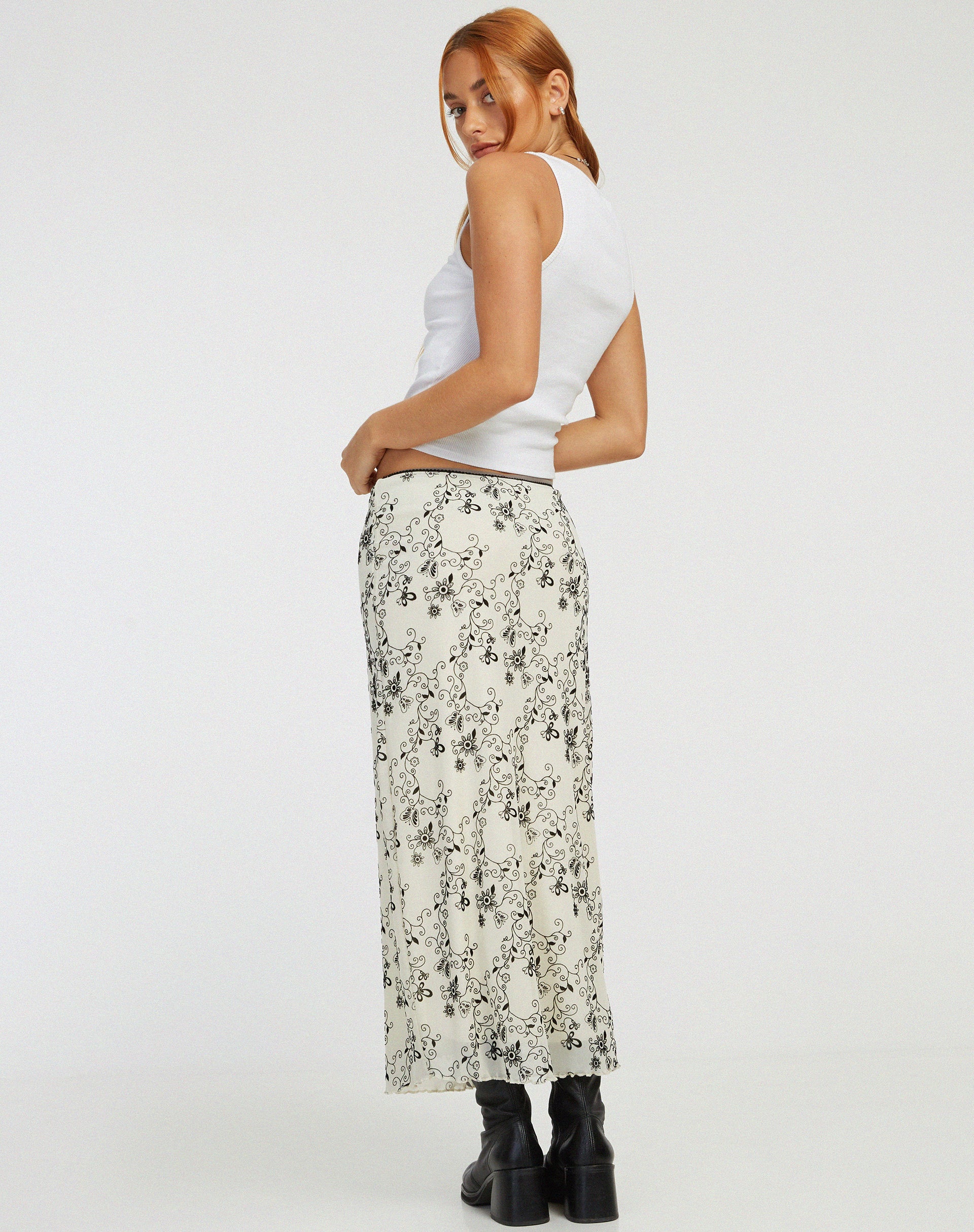 Lassie Maxi Skirt in Butterfly Vine Flock White - Image 2
