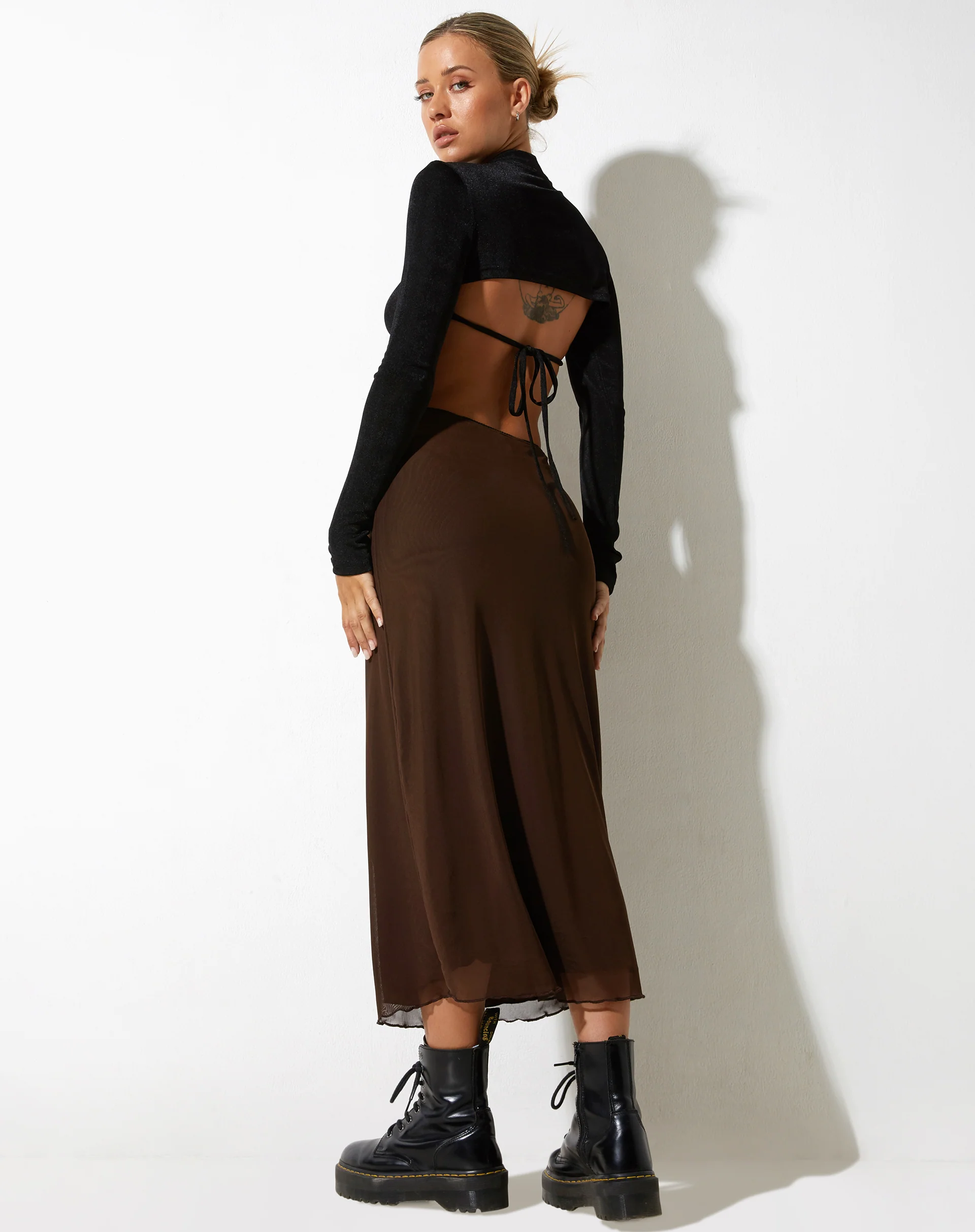 Lassie Midi Skirt in Mesh Brown - Image 4