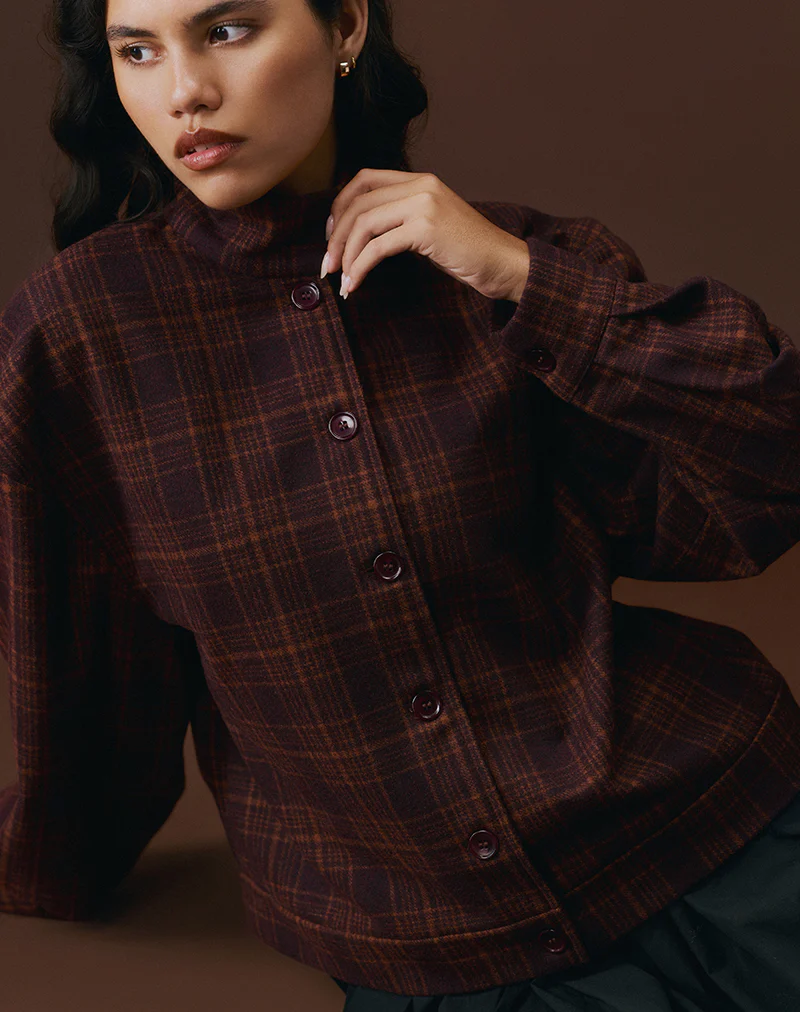 Lastika Jacket in Check Dark Burgundy - Image 3
