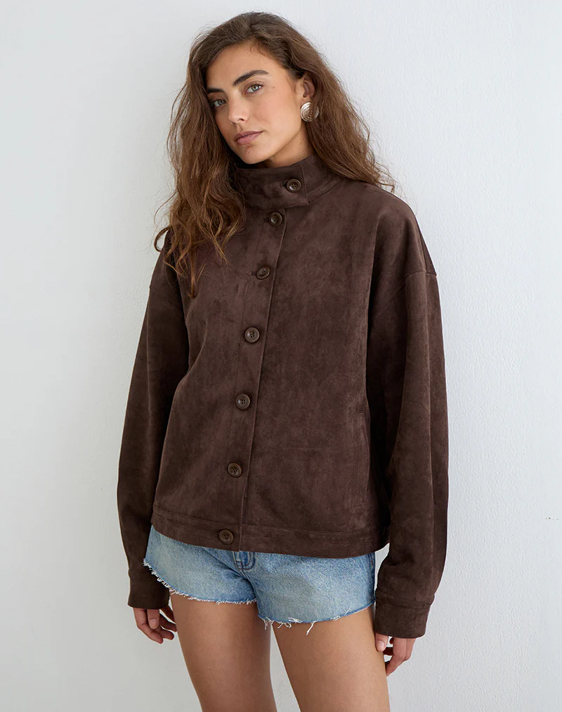 Lastika Jacket in Faux Suede Dark Brown