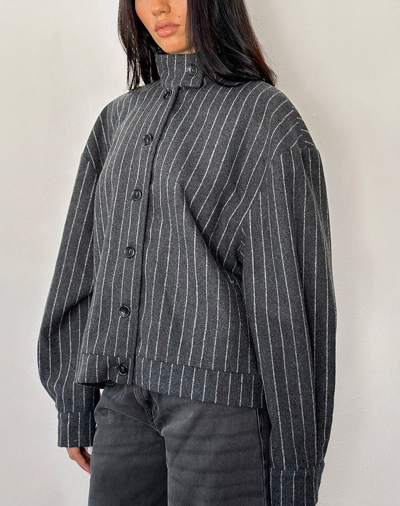 Lastika Jacket in Charcoal Pinstripe - Image 6
