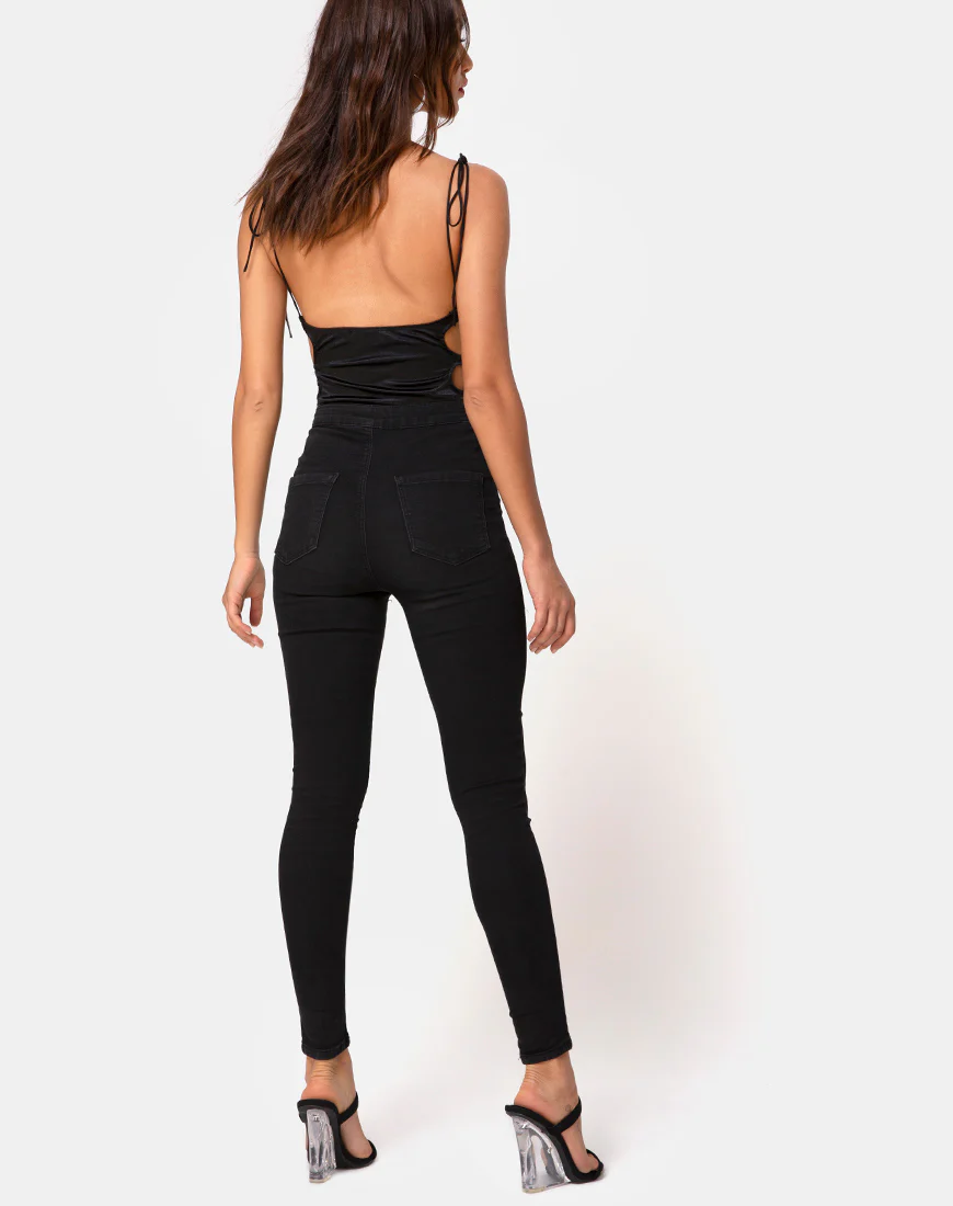 Lati Laced Up Bodice in Satin Black - Image 4