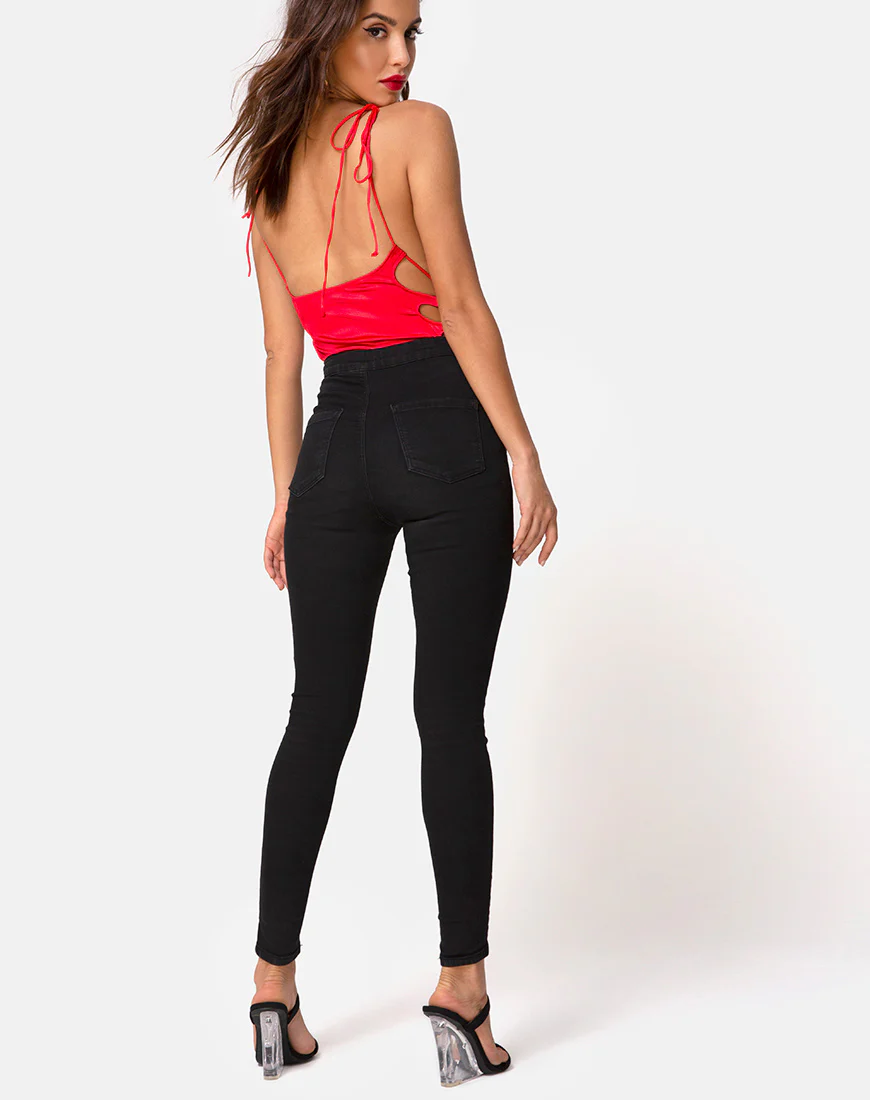 Lati Laced Up Bodice in Satin Red - Image 4