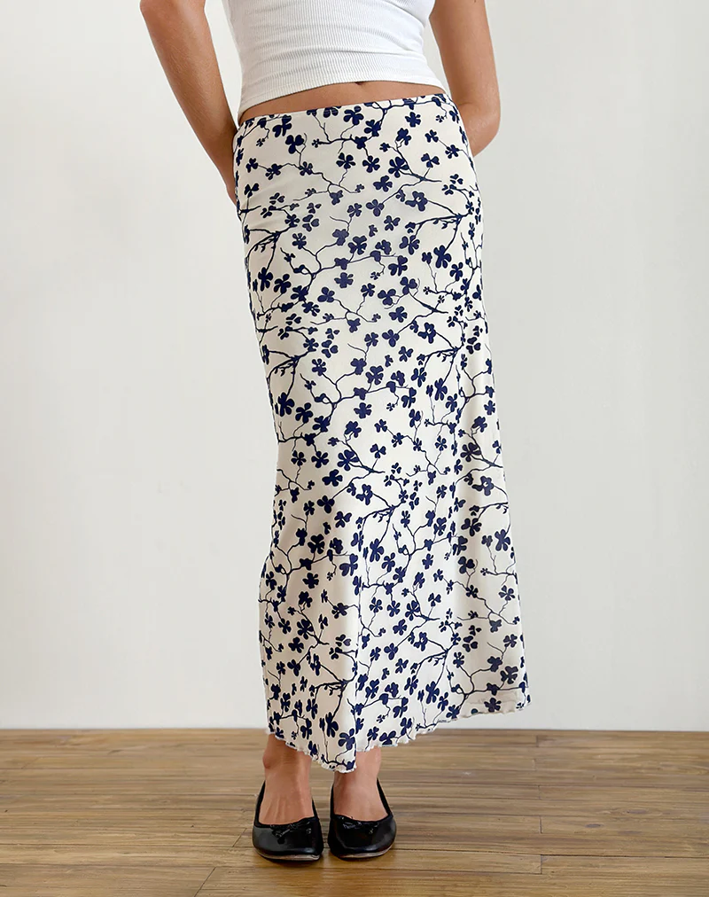 Latika Skirt in Grunge Floral Flock Cream