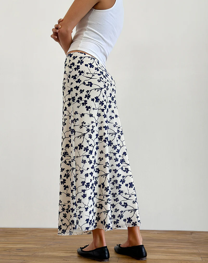 Latika Skirt in Grunge Floral Flock Cream - Image 4