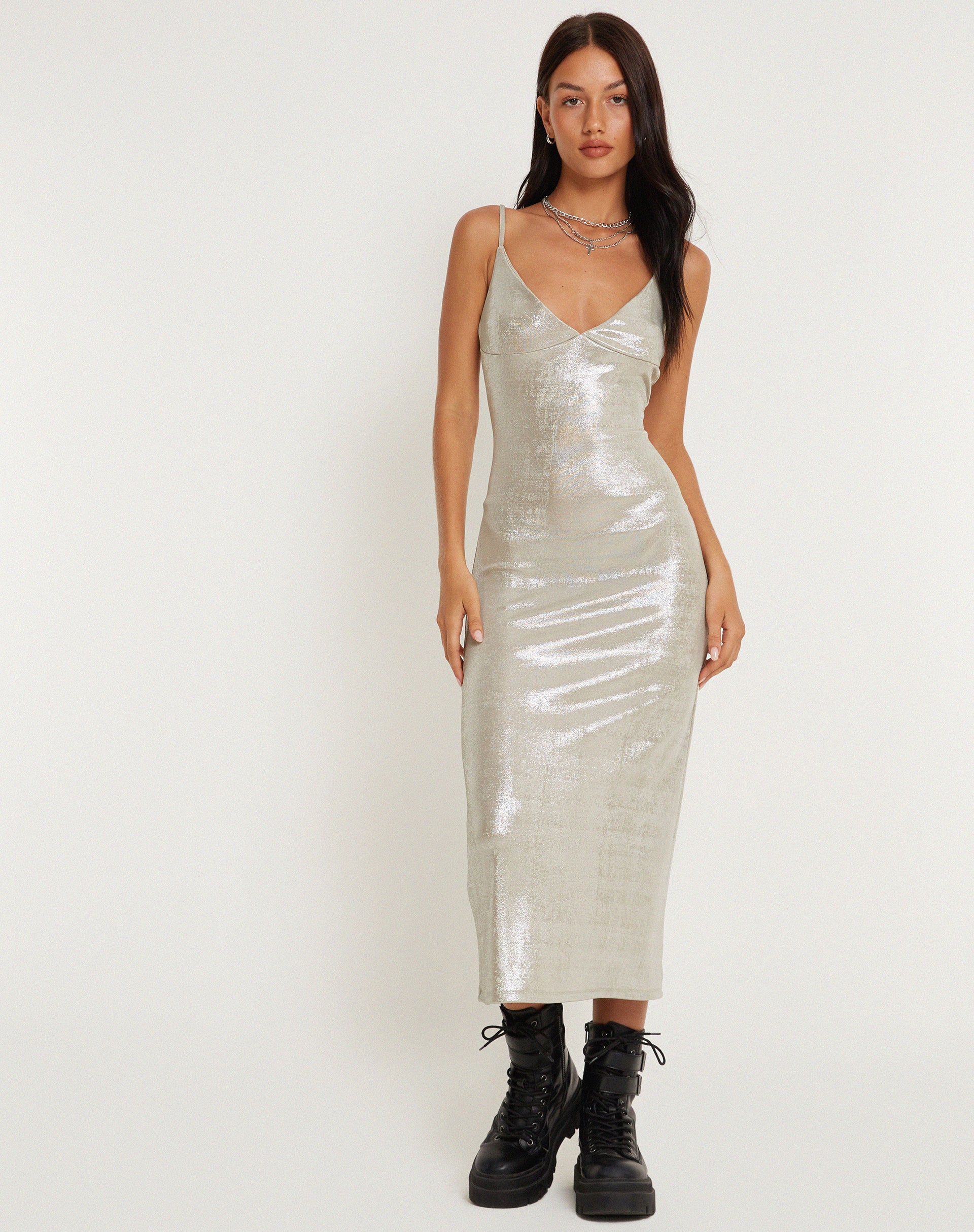 Urban X Motel Lativa Midi Dress in Silver - Image 3