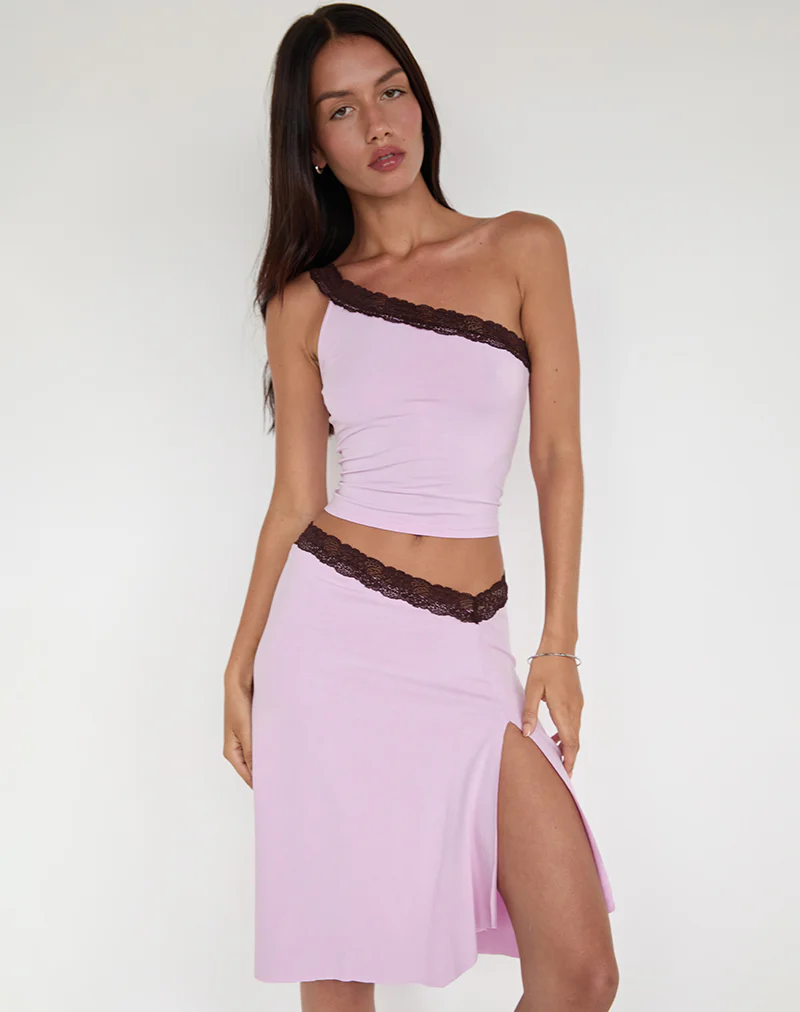 Laudine Midi Skirt in Lavender with Bitter Chocolate Lace - Image 5