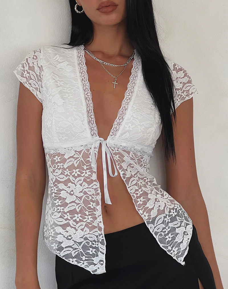 Lavanya Butterfly Top in Lace White - Image 3