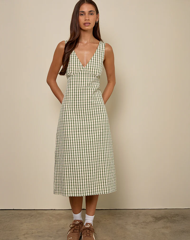 Lavisha Midi Dress in Green Check - Image 3