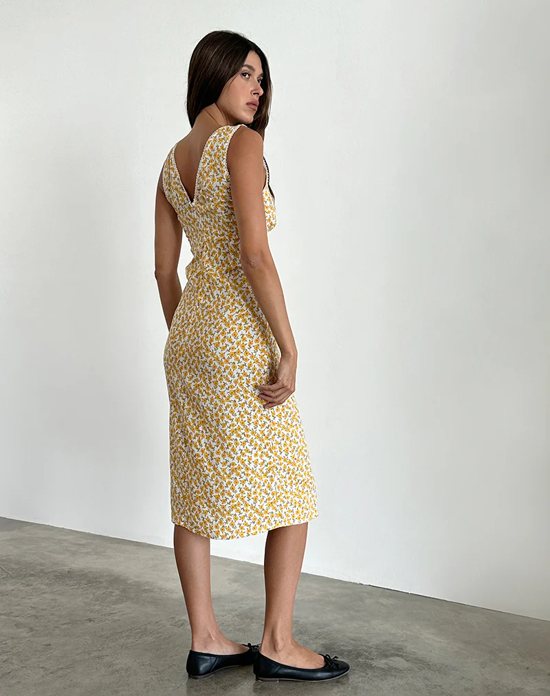 Lavisha Midi Dress in Yellow Cosmos Garden - Image 4