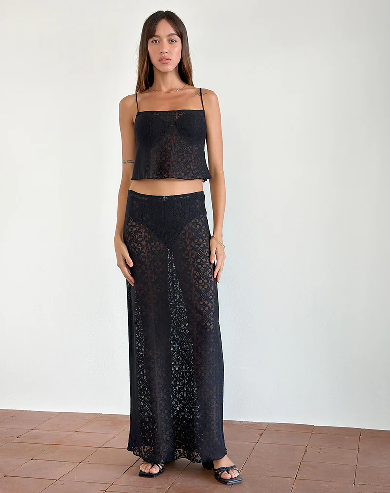 Layla Maxi Skirt in Clover Lace Black - Image 2