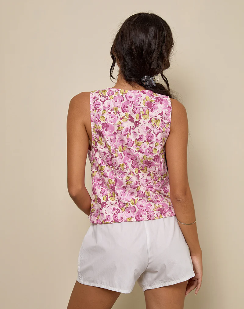 Leda Tie Front Top in Blossom Floral Pink - Image 5