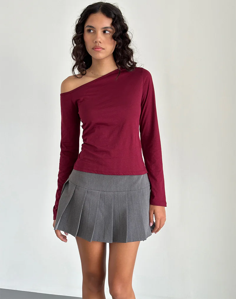 Ledez Asymmetric Slouchy Top in Burgundy Tissue - Image 4
