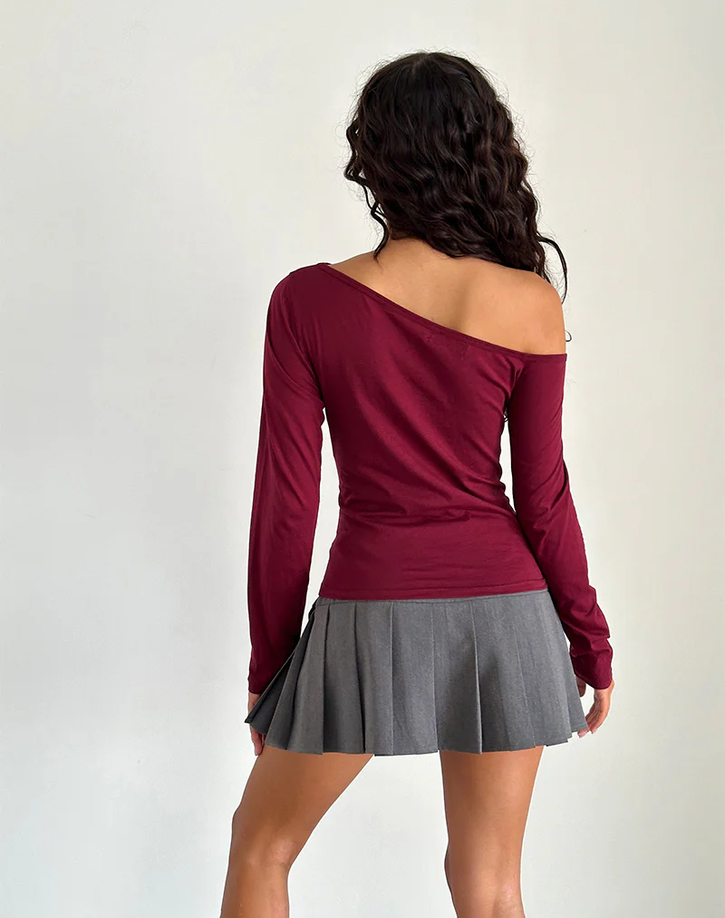 Ledez Asymmetric Slouchy Top in Burgundy Tissue - Image 5