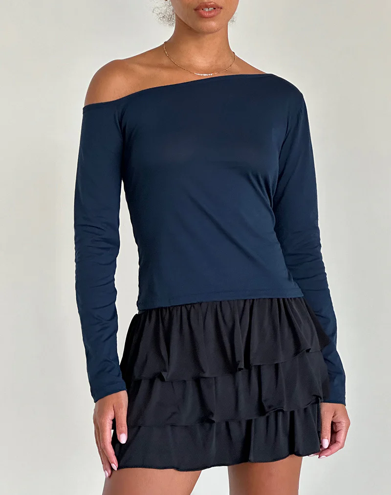 Ledez Asym Slouchy Top in Navy Tissue - Image 2