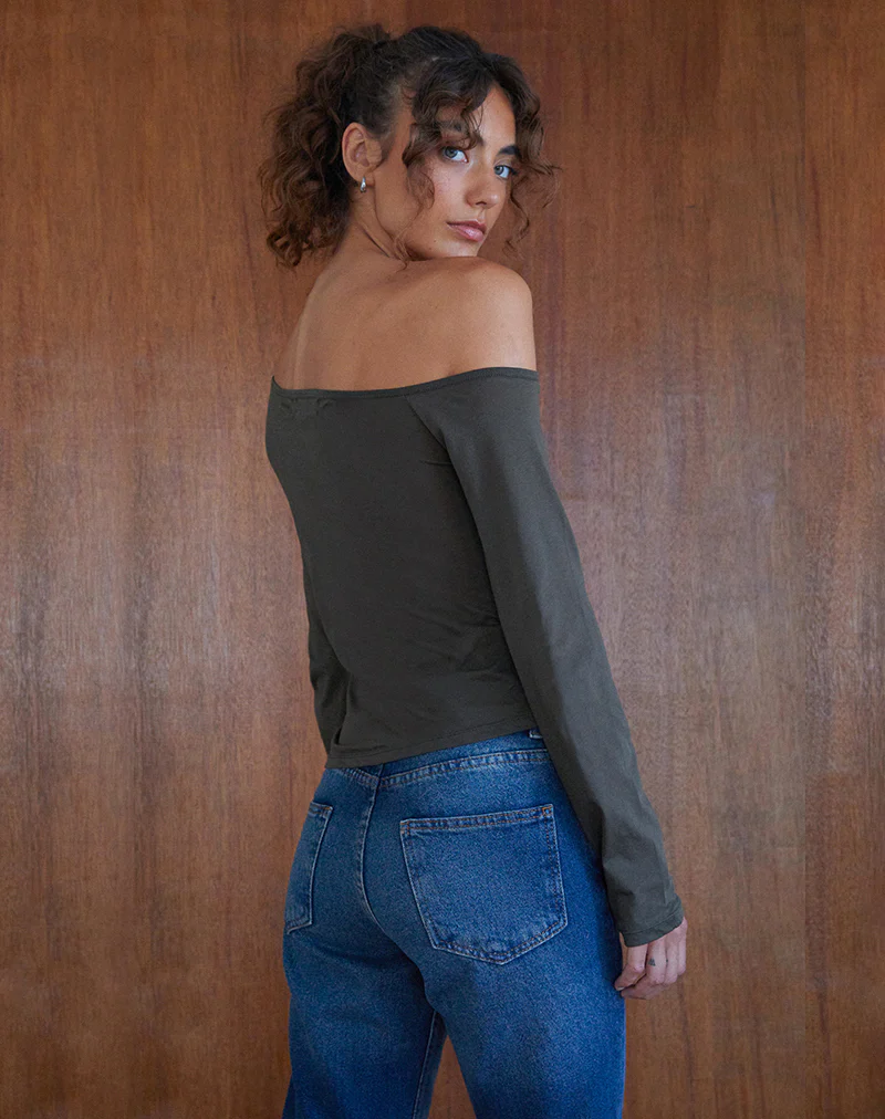 Ledez Asymmetrical Slouchy Top in Olive Tissue Jersey - Image 5