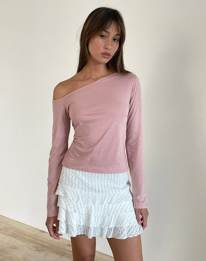 Ledez Asymmetrical Slouchy Top in Pink Lady Tissue - Image 3
