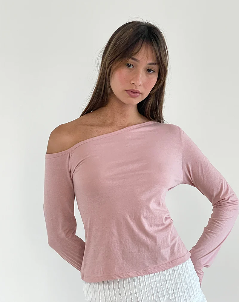 Ledez Asymmetrical Slouchy Top in Pink Lady Tissue - Image 4