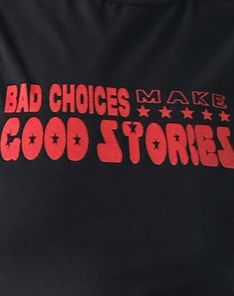Leen Tank Top in Black with Bad Choices, Good Stories Graphic - Image 7