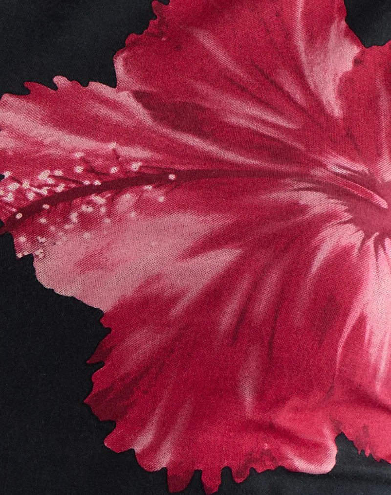 Leen Top in Black Hibiscus Flower Pink - Image 6