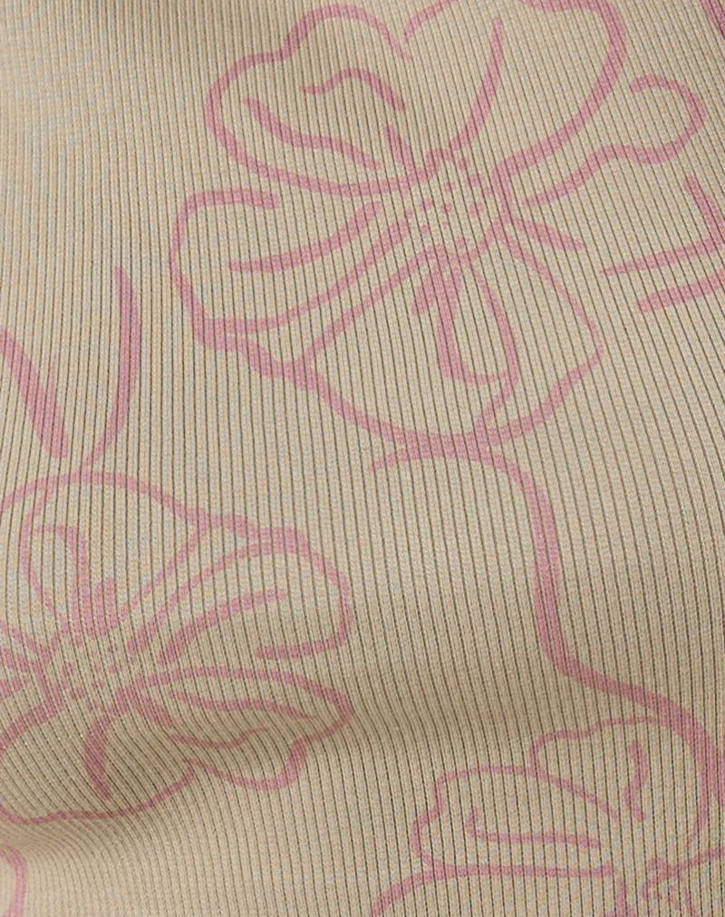 Leen Tank Top in Khaki Hibiscus Doodle Pink - Image 6