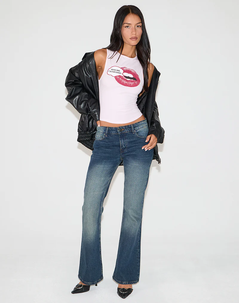 Leen Tank Top in Pink with Kiss Me I'm Fab Graphic - Image 3