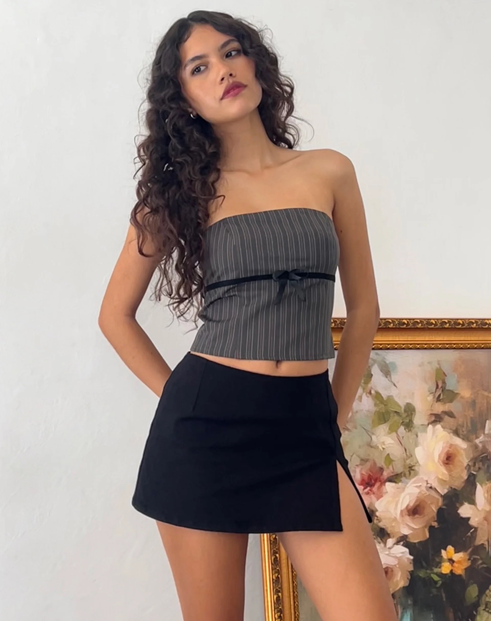 Leggy Tube Top in Grey Pinstripe - Image 3