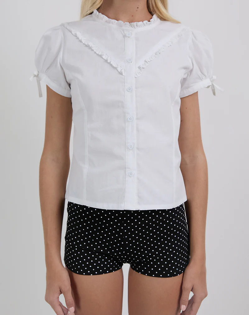 Legra Frill Neck Shirt in Poplin White - Image 3