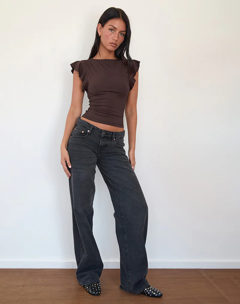 Leisle Frill Top in Bitter Chocolate - Image 4