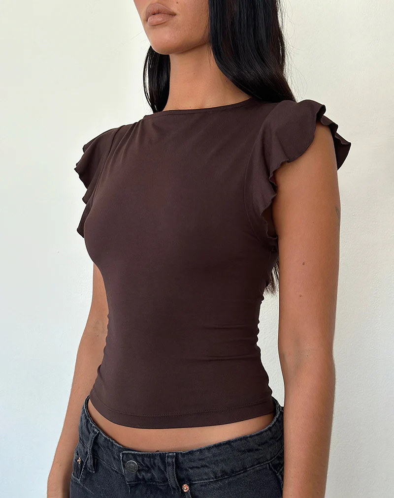 Leisle Frill Top in Bitter Chocolate - Image 5
