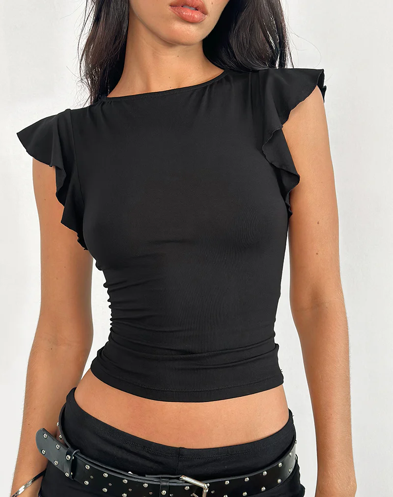Leisle Frill Top in Black - Image 2