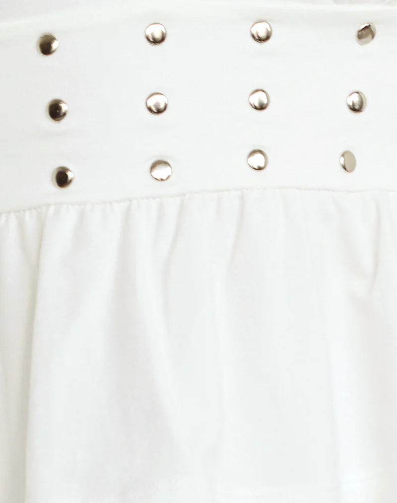 Leisma Frill Top in Jersey White with Studs - Image 6