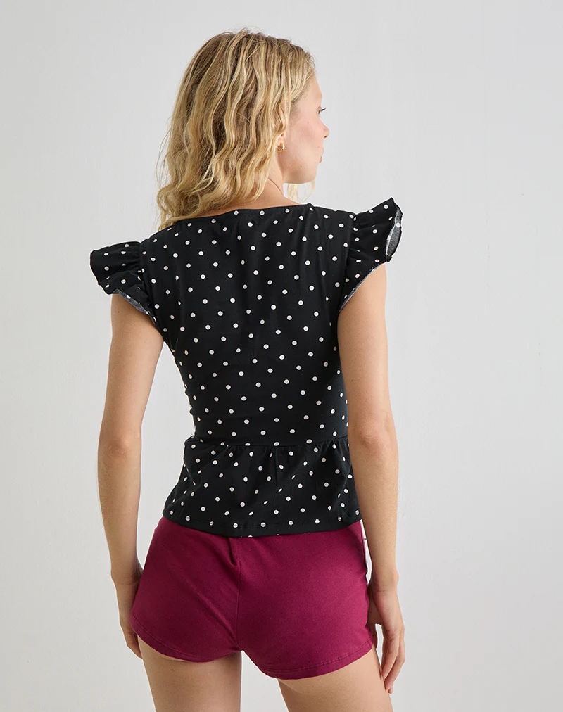 Leisna Frill Top in Polka Black - Image 5